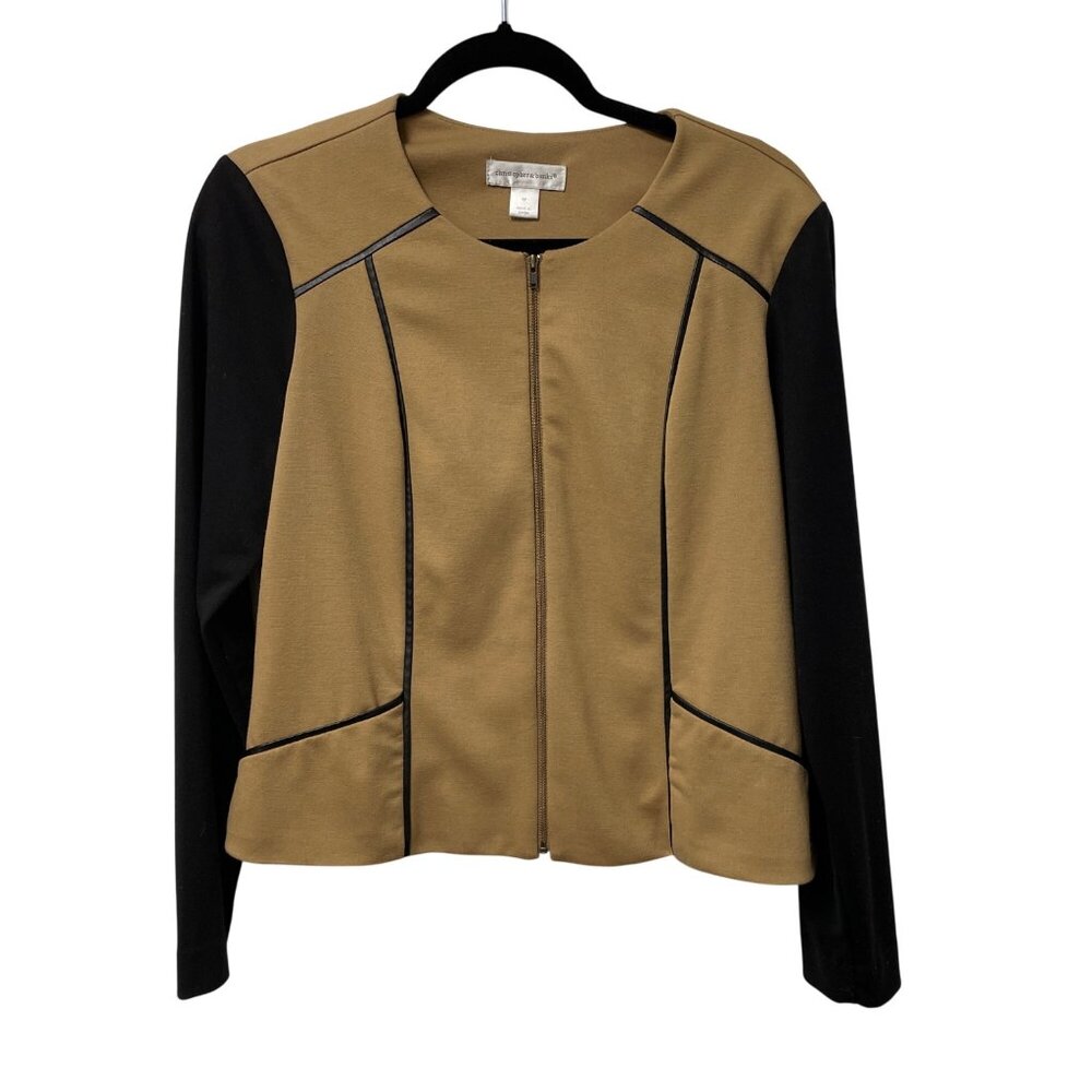 CHRISTOPHER & BANKS JACKET FULL ZIP BUSINESS CASUAL TAN BLACK NEUTRAL SIZE M